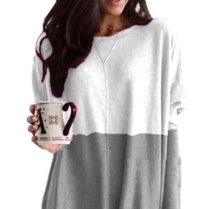 Gray Colorblock  Long Sleeve Tunic with Pockets